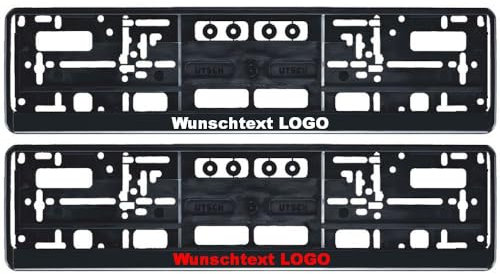 2 Stück Kennzeichenhalter mit Wunschtext Beschriftung Werbung Bedruckt (Leiste schwarz)