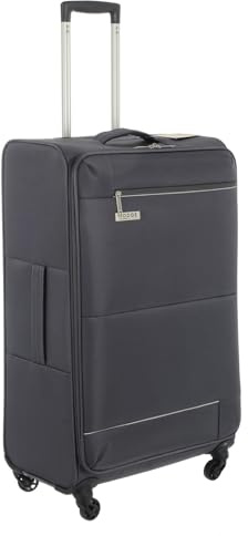 Hodge and Hodge 28'' Ultra Lightweight Soft Shell Trolley Case Grey Large Suitcase with 360 Spinner Wheels, Telescopic Handle, Lockable Zip, Front Pocket and Durable 420D Polyester