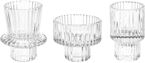 Porta Candele Set, Portacandele da Tavolo, Moderni Vetro Decorazione, Porta Tealight Candle Holder,Cristallo per Casa, Cena, Matrimonio, Festa, Festival (3, Trasparenti)