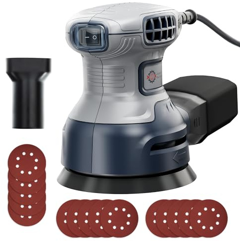 HeroJet Orbital Random Sander Tool, 6 Variable Speeds With Dust Bag, 360W, Palm Hand Sander For Woodworking, 13000 Rpm Small Handheld Electric Sander With Vacuum Dust Collector For Wood