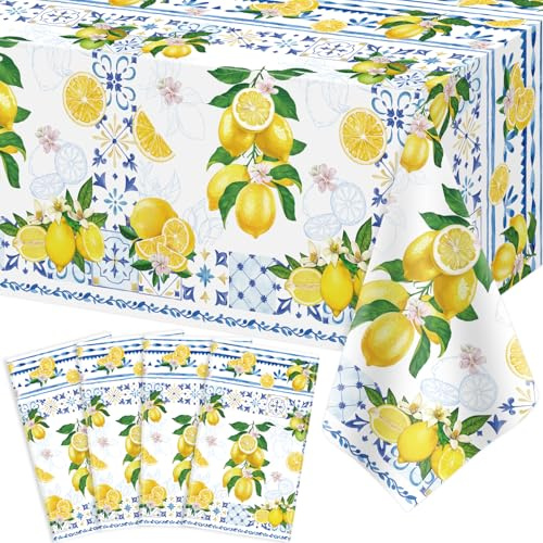 LWYGEGJO 4-pack citron bordsduk citroner sommarfest bordsskydd rektangel engångs lemonad bordsskydd 51 x 86 för lemonadtema födelsedagsfest bröllop duschtillbehör citron bordsdekorationer