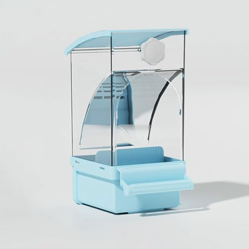 Alimentador automático integrado para loros, caja de comida para pájaros antisalpicaduras para colgar, separación de cáscaras, nuevo alimentador automático (azul)