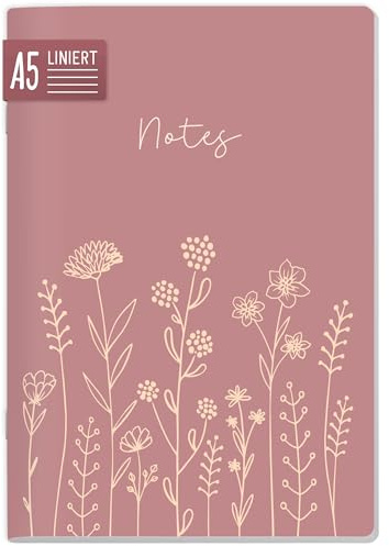paper&you® Notizheft A5 liniert 64 Seiten, 90g/m² Premium-Papier, Notizbuch mit Softcover „Fine Flowers rosé“ für Schule, Büro & unterwegs – nachhaltig & klimafreundlich