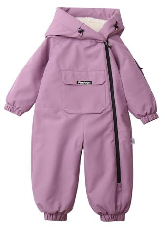Toddler Baby Boys Girls Snowsuit One Piece Waterproof Windproof Insulated Hooded Jumpsuit Thick Warm Winter Onesie Ski Suit Kids Fleece Lined Snowboarding Clothes (Purple, 3-4 Years)