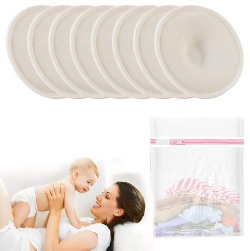 VEOIRXU 8 Stück Wiederverwendbare Stilleinlagen 3D-Konturdesign Hohe Passgenauigkeit Waschbare Stilleinlagen mit Wäschenetz Nursing Pads Super Saugfähig Brustpads Natürliche Atmungsaktiv Auslaufsicher