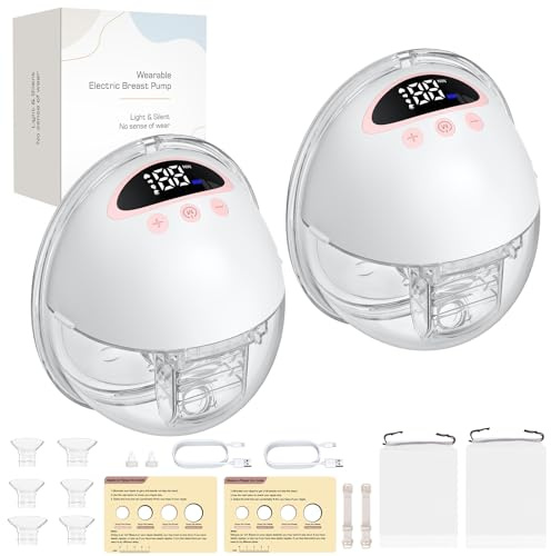 FUNYKICH 2×Sacaleches Eléctrico Manos Libres con 4 Modos y 12 Niveles, 223g Ligero Extractor de Leche Materna con Bridas 17/19/21/24mm,sin BPA, Ultra Silencioso,para Mamás en Casa, Oficina o Viajes
