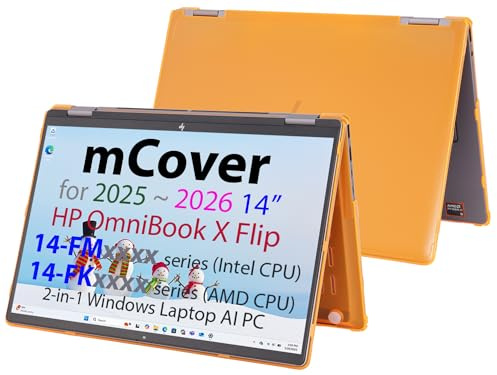 mCover Hard Case ONLY Compatible for 2025+ 14 HP OmniBook X Flip 14-FMxxxx 14-FKxxxx 2-in-1 (with 360° Hinge) Windows Laptop (NOT Fitting Any Other HP Models)- Orange