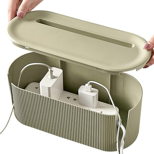 Kabelhanteringsbox med lock och spårsladdhanteringslåda med andningsbart hål halkfri kabelorganisatör för att dölja sladdar och grenuttag för hemmakontoret, skrivbord, TV-dator