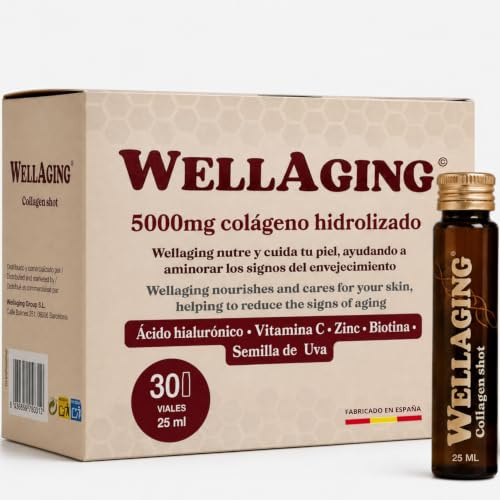 30 Viales de 25mL Colágeno Bovino Hidrolizado Tipo 1 5000 mg con Ácido Hialurónico, Vitamina C, Zinc y Biotina · Colageno Bebible Liquido · Piel, Cabello, Uñas y Articulaciones · Fabricado en España