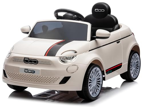 Macchina Elettrica per Bambini 12V Fiat 500 Auto Giocattolo Full Optional con Telecomando Parentale Soft Start e Cintura di Sicurezza (Bianco)