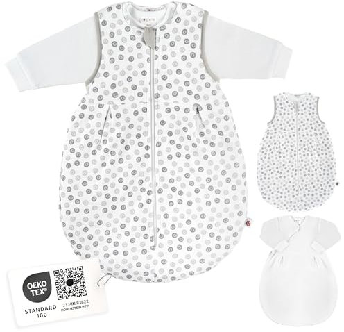 Coconette Ganzjahres Baby-Schlafsack Circle - 2-teilig: Langarm Innensack & gefütterter Außensack für Sommer & Winter, 100% Baumwolle - Größe: 0-3 Monate (50/56)