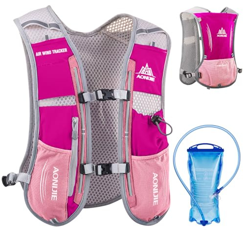Azarxis Hydration Running Vest Backpack Pack 5L for Women and Men Jogging Trail Race Marathon Cycling Hiking (Rose Red with 1.5L Water Bladder)