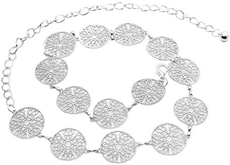 LumiSyne Mode Ceinture Chaîne Pour Femmes Vintage Ajouré Sculpté Anneau En Métal Chaîne De Taille Or Argenté Réglable Boucle Longue Robe Ceinture Chaîne Chaîne De Corps