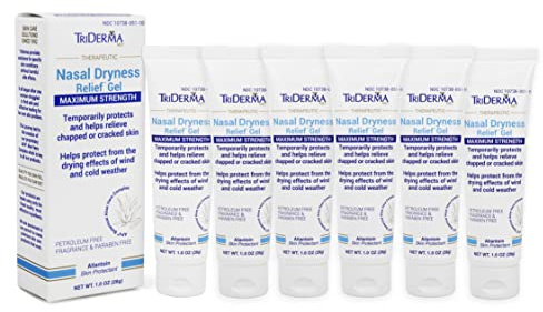 TriDerma Nasal Dryness Relief Gel, FSA Eligible, Soothing AP4 Aloe Vera Gel & Allantoin Skin Protectant, Moisturizes Cracked Skin, Dry Nose from CPAP Machine, Colds, Allergies, Oxygen Use 1 oz-6 Pack