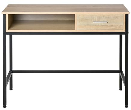 HOMCOM - Escritorio con Almacenamiento de Mesa, Escritorio Industrial, Escritorio, Ordenador con cajón, Marco metálico, Color Negro