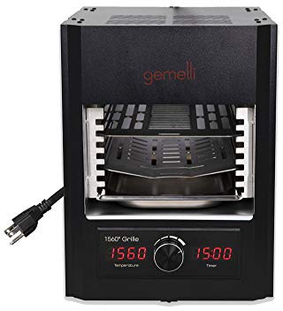 Gemelli Home™ Gourmet Steak Grille (1600 Watt), Steakhouse Quality, Infrared Ceramic Superheating Up to 1560 Degrees, Indoor Electric Infrared Grill and Sear Station, Stainless Steel Accessories