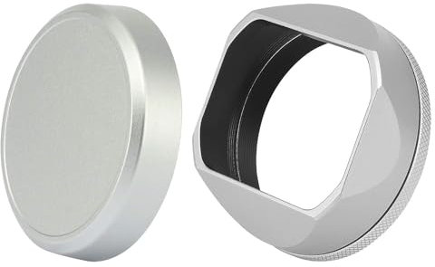 Haoge Paraluce quadrato in metallo per fotocamera Fuji X100VI Fujifilm FinePix X100V X100F X100 X100S X100T X70 accessori per fotocamera argento LH-X54W+Cap-X54W paraluce con tappo e anello adattatore