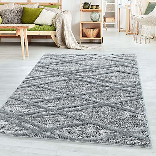 SIMPEX Teppich Wohnzimmer Boho Design Hoch-Tief Effekt 3D 160 cm Rund Grau - Hochflor Teppich Schlafzimmer Küchenteppich Extra Weich und Pflegeleicht - Flauschiger Teppiche für Esszimmer Gastzimmer