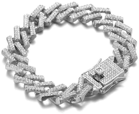HALUKAKAH Catena a Maglie Cubane per Bambini Ragazzi Adolescenti – Catena 13MM Iced Out Chiari Diamanti,Finitura Oro Bianco Platino Bracciale 18cm,Incastonati a Mano,per 8-16 Anni,con Scatola Regalo