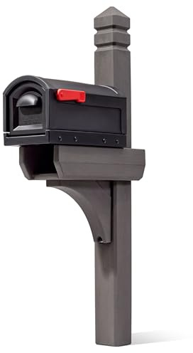 Step2 Lakewood Mailbox & Post, Weather Resistant, Large Outdoor Mailboxes, Made of Durable Plastic, Easy to Install, Flag Included, Black/Brown