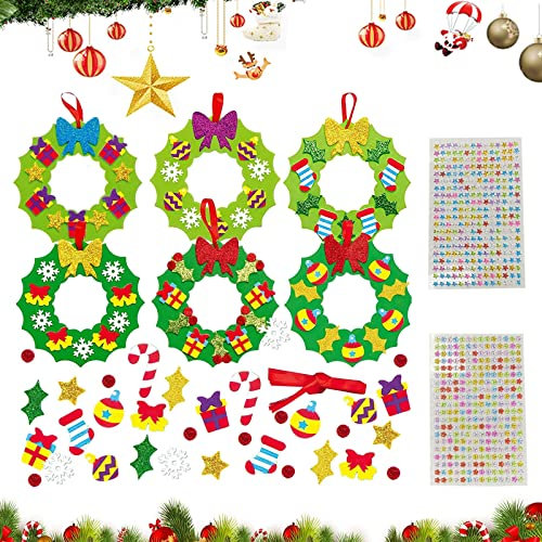 Lot de 122 kits de bricolage pour enfants - Couronne de Noël pour enfants - Couronne de Noël - Kit de bricolage - Décoration de Noël - Pendentif pour enfants (A)