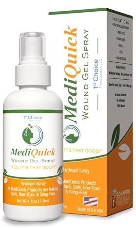 MediQuick Skin & Wound Repair First Aid Spray Gel 4 Fl Oz - Antiseptic Spray for Burns & Cuts with 12 Hour Action - Helps Heal Acne Rash Eczema Itch Bites & More - Safe Wound Wash with No Sting