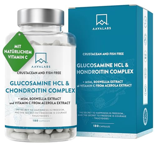 Glucosamina Condroitina MSM Integratore Alto Dosaggio con Boswellia Serrata e Vitamina C Naturale da Acerola - Senza Pesce e Crostacei - Integratore Difese Immunitarie, Ossa, Cartilagini - 180 Capsule