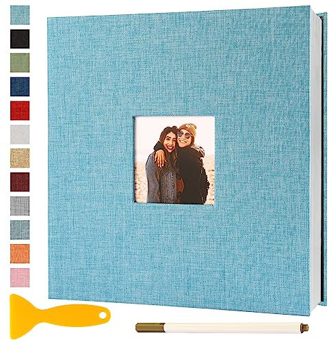 Album Photo Adhesif Vierge 28x27 CM Classeur Photo Livre Photo Personnalisable Scrapbook de Classe Mariage Livre D'or Enfant Bebe Carte Postale DIY, 40 Pages Bleu Clair