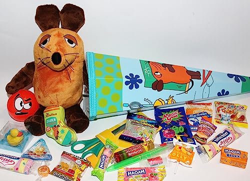 101647 Riesen Schultüte eckig 50cm Maus gefüllt mit Spielsachen Geschwistertüte Ausbildung Schulanfang