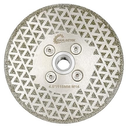 Diamond Cutting Grinding Disc 115mm - Double Side Coated Electroplated for Granite Marble Ceramic Procelain Tile Quartz M14 Thread SANLEETEK