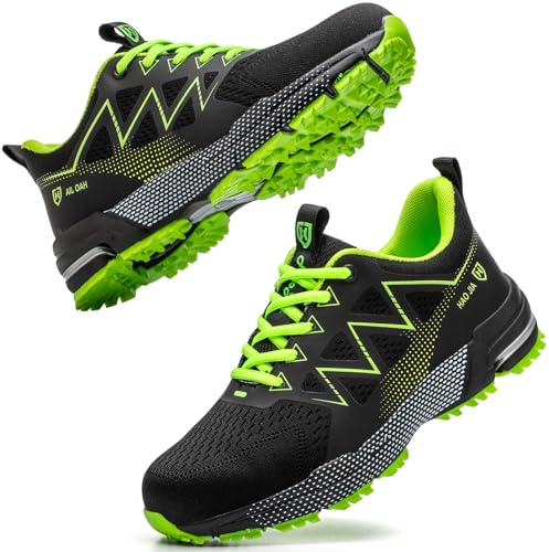 KTDYG Chaussures de Sécurité Homme Femme Légère Baskets de Sécurité Embout Acier Protection Respirante Chaussures de Travail, Vert, EU 40