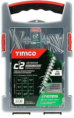 TIMCO - C2 Strong-Fix Exterior Multi-Purpose Premium Screws - Mixed Grab Pack - PZ - Double Countersunk - Silver - 600 Pieces