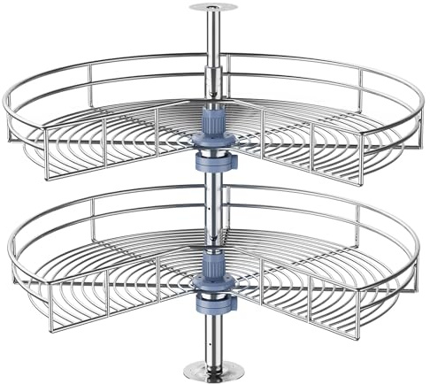 JOWBOOW 28 Corner Cabinet Lazy Susan Turntable, 270° Adjustable Height Chrome Replacement Shelves for Kitchen Corner Cabinet
