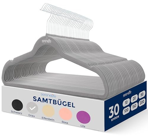 SereneLife Grucce Appendiabiti Antiscivolo in Velluto, 30 Stampelle Armadio, Set di Grucce Resistenti con Gancio Ruotabile a 360 Gradi, Appendiabiti per Felpe, Abbigliamento Bambino