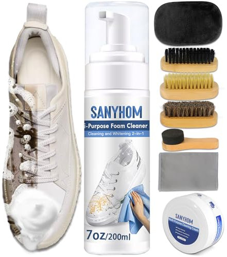 SANYHOM Sneaker Cleaner Set 8 in 1, Sneaker Reinigungsset für Sneaker und Schuhe, Premium Sneaker Reiniger Schuhreiniger-Set mit Bürste Schuhe Reinigungscreme und Handtuch für weiße Schuhe, Turnschuhe
