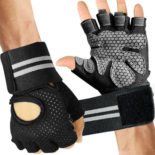 wehers Guanti da fitness, per sollevamento pesi, da uomo, da allenamento, antiscivolo, per crossfit, bodybuilding, ciclismo, palestra e allenamento della forza (L)