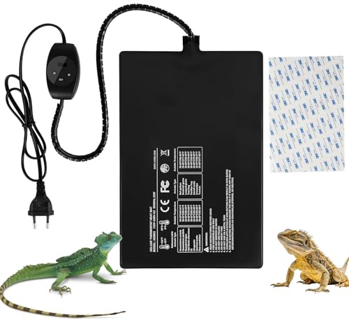 SWAWIS 23W Tappetino Riscaldante Rettili con Termostato, Termoforo per Rettili Regolabile Temperatura per Tartaruga Serpente Lucertola Geco Ragno Insetto, 0-50 ℃ Tappetino di Terrario (20x30cm)
