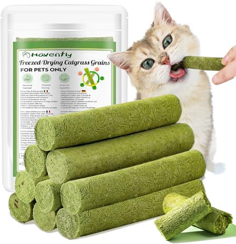 50g Cat Grass Teething Stick - Freeze-Dried Cat Grass Sticks for Teeth Cleaning & Hairball Removal