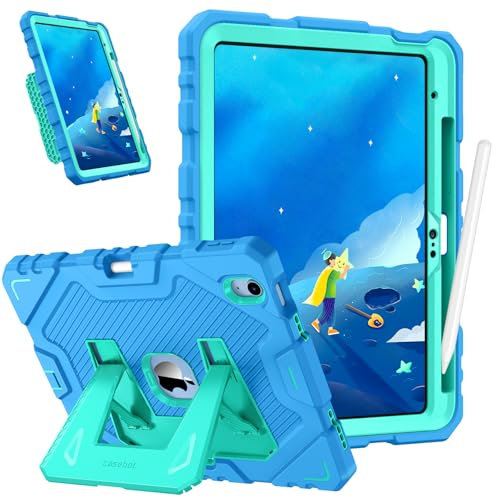 FINTIE Kids Case for iPad (A16) 11th Generation 11 Inch (2025), iPad 10th Generation 10.9 Inch (2022), Fully-Body Rugged Heavy Duty Shockproof Kiddie Case Built-in Stand for Boys & Girls, Blue