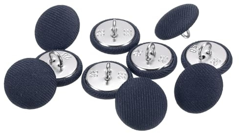 HARFINGTON 10pcs 28L Fabric Cloth Covered Button 18mm 11/16 Round Metal Shank Satin Sewing DIY Craft Buttons for Bridal Wedding Suits Dress Blouses Sweaters, Navy Blue