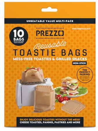 Prezzo Lot de 100 sacs à toastie réutilisables – Antiadhésifs, résistants à la chaleur et faciles à nettoyer | Parfaits pour les toasties, les paninis, le fromage grillé et les collations | Idéal pour