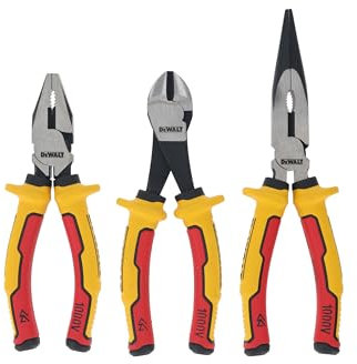 Dewalt VDE Plier Set, 3 Piece, Fitted with Premium 3-Shot Comfort Grips, They Have an Anti-Slip Groove Contoured for Optimal Cushion and Control.