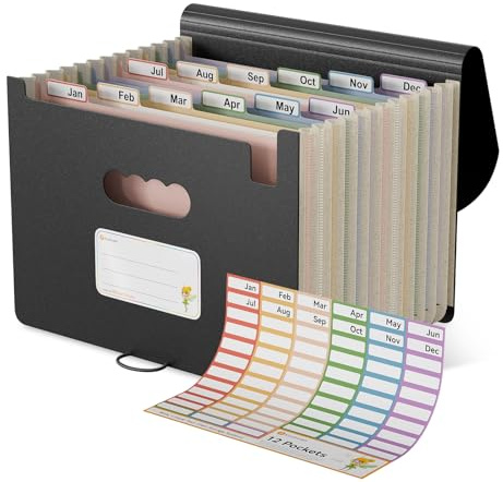 EcoStash Cartella Portadocumenti A4, 12 Tasche Porta Documenti in Paglia di Grano, Raccoglitore Documenti Espandibile per Ufficio Casa, Senza BPA, Ritorno alla Natura, Vita Sana - Nero Naturale