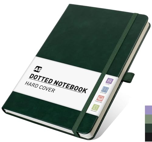 PYNEX A5 Dotted Notebook, Bullet Dot Grid Journal for Women, Hardcover, 192 Pages, for Writing, Work, Study 14.5 x 21cm - Dark Green