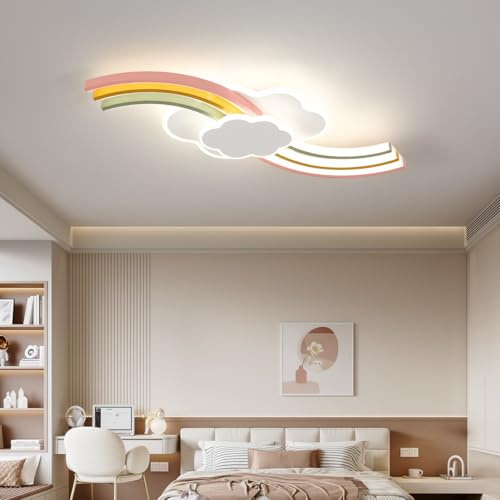 Plafonnier pour chambre d'enfant 62 cm, Luminaire LED avec télécommande, Nuage créatif, Lampe de Plafond arc-en-ciel, 3000 K-6000 K, Intensité variable, Minuteur et veilleuse pour chambre de bébé