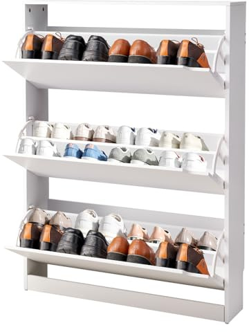 VEVOR Schuhschrank mit 3 Klappen, platzsparender Schuhkipper, freistehender Schuhregal-Organizer für den Eingang Flur Wohnzimmer Veranda, modernes Schuhregal 800 x 220 x 1165 mm Weiß