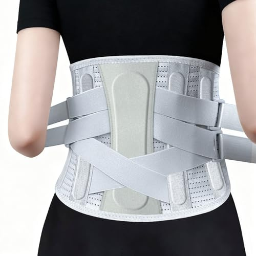 Ryggstödsbälte med metallstöd & 3D-ländryggskudde, stödbälte ländryggsbandage – mot smärtor, broskskiva Andningsaktivt & för arbete, sport (För män & kvinnor) – M