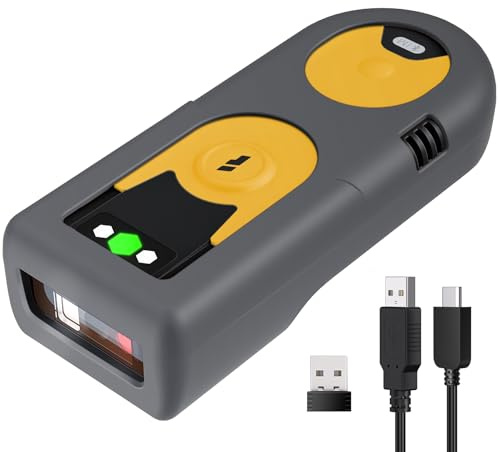 Inateck QR 2D 1D trådlös streckkodsläsare, bärbar streckkodsdusch med Bluetooth, 2,4 Ghz och USB, skanner på skärm, långvarigt batteri, för PC Android iOS-surfplatta, BCST-42, gul