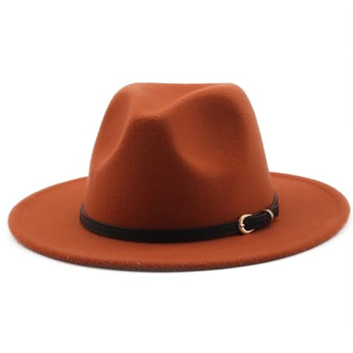 HEYANN Chapeau Fedora classique à large bord avec boucle de ceinture en feutre unisexe Trilby pour homme et femme, Caramel, M