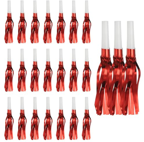 QUARKZMAN 24 Pcs Matracas Con Flecos, Sopladores De Fiesta Con Flecos Metálicos Para Eventos Deportivos Fiestas De Cumpleaños Ceremonias De Graduación, Rojo